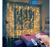 Гирлянда штора 3х2м, теплый цвет, 200 LED, USB с пультом (100) (-12)