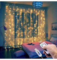 Гирлянда штора 3х2м, теплый цвет, 200 LED, USB с пультом (100) (-12)