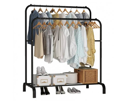 Двойная стойка–вешалка для одежды Double floor Hanger TW610 с полкой для обуви и крючками (10)